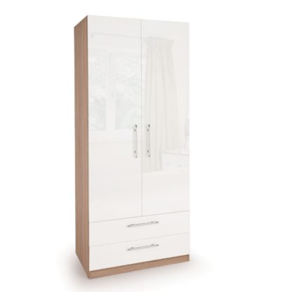 An Image of Kew High Gloss 2 Drawer Single Wardrobe White/Natural