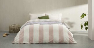 An Image of Kelsey Linen/Cotton Stripe Duvet Cover + 2 Pillowcases, King, Plaster Pink UK