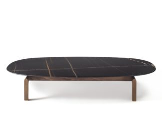 An Image of Porada Quay Oval Coffee Table Canaletta Walnut Frame Black Sahara Noir