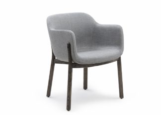 An Image of De La Espada Porto Dining Chair Danish Oiled Ash and Grey Sunniva 2 Upholstery