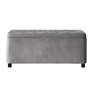 An Image of Florence Velvet Storage Ottoman Grey