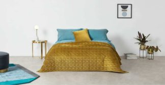 An Image of Julius Quilted Velvet Bedspread, 225x220cm, Antique Gold