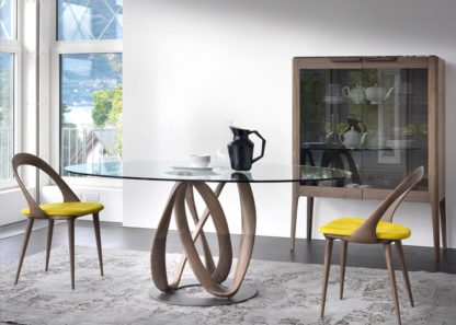 An Image of Porada Infinity Elliptical Table Glass, Canaletta Walnut & Chrome