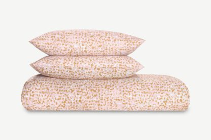 An Image of Zeno Cotton Duvet Cover + 2 Pillowcases, King, Soft Pink/Tan
