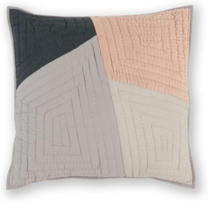 An Image of Bloco 60 x 60cm Patchwork Cushion, Pink & Grey