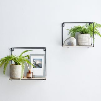 An Image of Set of 2 Metal Framed Black Wall Shelves Black