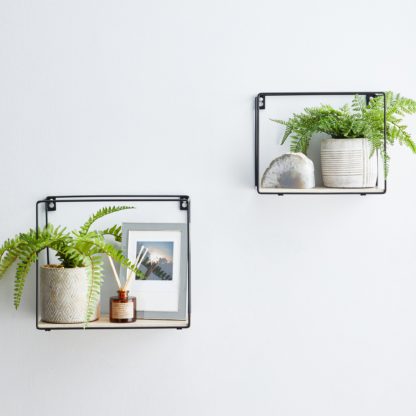 An Image of Set of 2 Metal Framed Black Wall Shelves Black