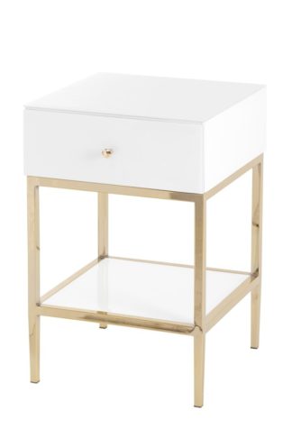 An Image of Stiletto Toughened White Glass and Brass Side Table