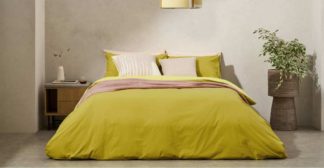 An Image of Solar Reversible Cotton Duvet Cover + 2 Pillowcases, Double, Dark Mustard/Soft Yellow UK
