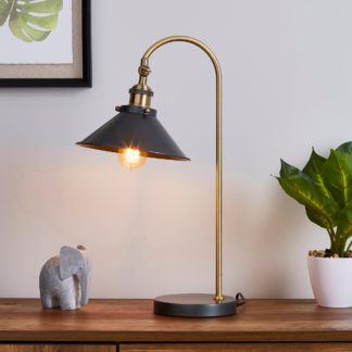 An Image of Logan Antique Brass Grey Industrial Table Lamp Brass and Black