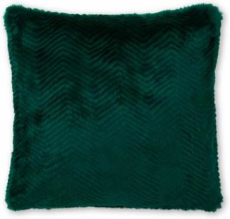 An Image of Chevron Luxury Faux Fur Cushion, 45 x 45cm, Peacock Green