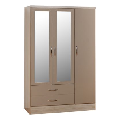 An Image of Nevada 3 Door 2 Drawer Grey Mirrored Wardrobe Grey