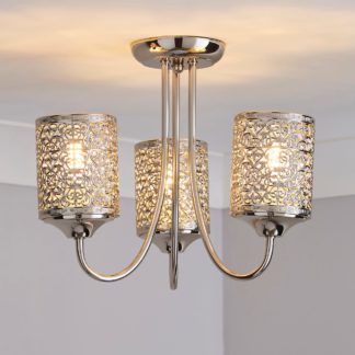 An Image of Tunis 3 Light Fretwork Nickel Ceiling Fitting Champagne