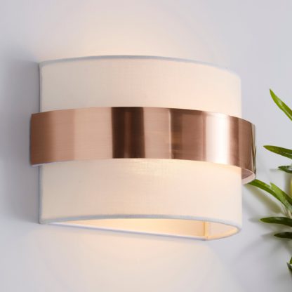 An Image of Joey Ivory Shaded Copper Wall Light Ivory