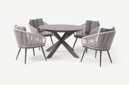 An Image of Bahari 4 Seat Round Garden Dining Set, Grey & Natural White