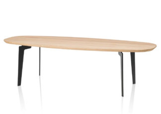 An Image of Fritz Hansen Join Large Oval Coffee Table Oak Top Black Base