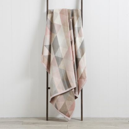 An Image of Thermosoft Pink Geo 220cm x 240cm Blanket Pink, Grey and White