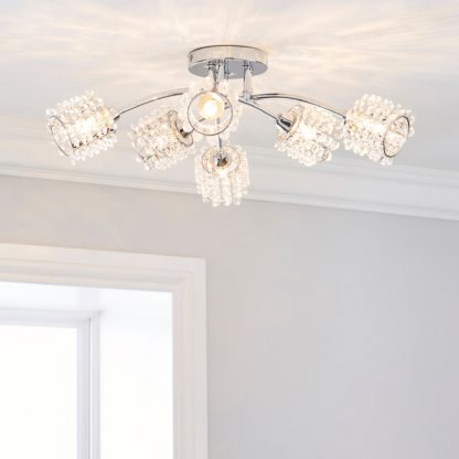 An Image of Jaimee 6 Light Jewel Chrome Semi-Flush Ceiling Fitting Chrome