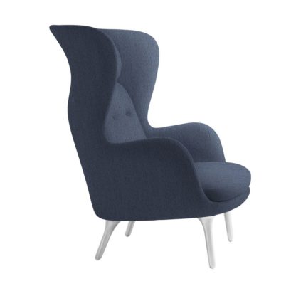 An Image of Fritz Hansen Ro Easy Chair Dark Blue Fabric Aluminium Legs