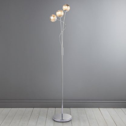 An Image of Arta 3 Arm Smoked Glass Floor Lamp Chrome