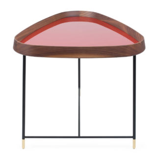 An Image of Porada Fritz 3 Triangular Side Table Walnut Granata Red Gloss Lacquer