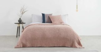 An Image of Grove 100% Cotton Stonewashed Waffle Bedspread,150 x 200cm, Dusky Pink