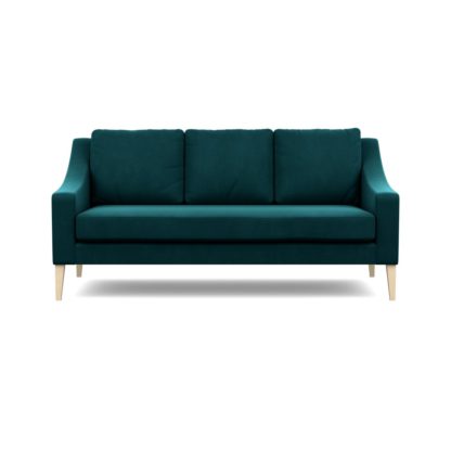 An Image of Heal's Richmond 3 Seater Sofa Smart Velvet Teal Walnut Feet