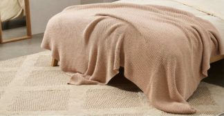 An Image of Brawley 100% Cotton Knitted Throw, 130 x 170cm, Hazelnut