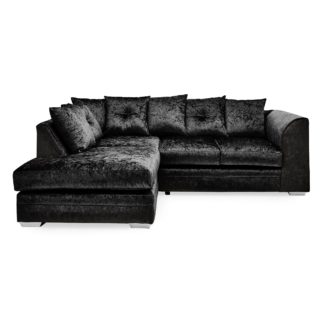 An Image of Blake Crushed Velvet Left Hand Corner Sofa Black