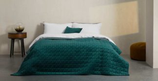 An Image of Julius Quilted Velvet Bedspread, 225x220cm, Teal Blue