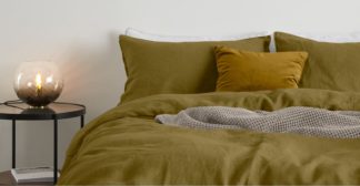 An Image of Brisa 100% Linen Pair of Pillowcases, Olive