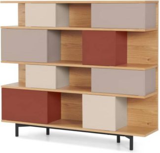An Image of Fowler Large Shelving Unit, Oak & Warm Red