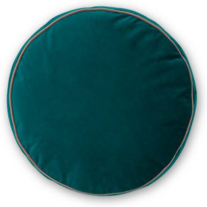 An Image of Julius Round Velvet Cushion, 45cm diam, Teal Blue
