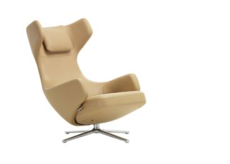 An Image of Vitra Grand Repos Chair Premium Leather Ochre Polished Base Glides for