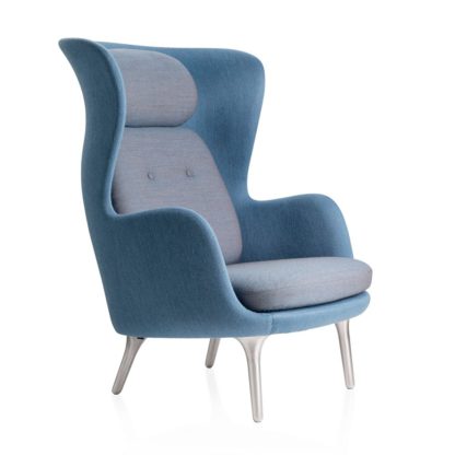 An Image of Fritz Hansen Ro Easy Chair Dark Blue Fabric Aluminium Legs