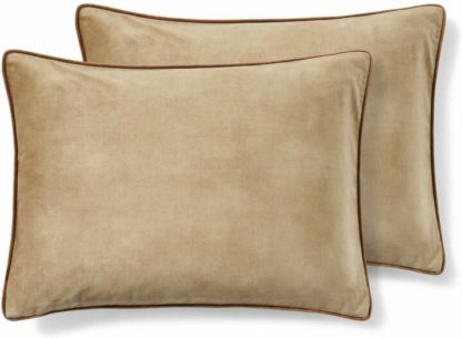 An Image of Castele Set of 2 Velvet Cushions, 35 x 50cm, Caramel