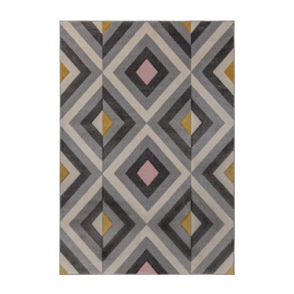 An Image of Paloma Geometric Rug Blue, Yellow and Black