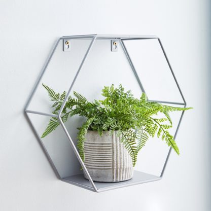 An Image of Hexagonal Grey Wall Shelf Grey