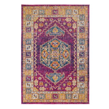 An Image of Urban Traditional Rug Pink, Blue and Yellow