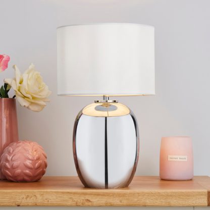 An Image of Seychelles Mini Smoked Table Lamp Silver and White