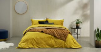 An Image of Hylia Washed Cotton Satin Duvet Cover + 2 Pillowcases, King, Antique Gold