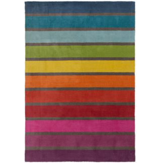 An Image of Juno Wool Striped Rug Red, Pink and Blue