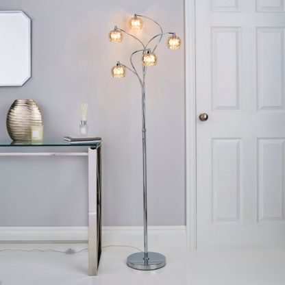 An Image of Seychelles 5 Light Smoked Glass Floor Lamp Chrome