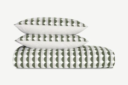 An Image of Venn Cotton Duvet Cover + 2 Pillowcases, King, Cypress Green/Silver Grey