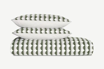 An Image of Venn Cotton Duvet Cover + 2 Pillowcases, Double, Cypress Green/Silver Grey