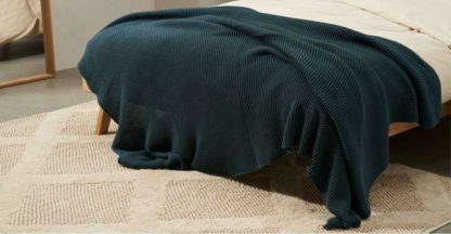 An Image of Brawley 100% Cotton Knitted Throw, 130 x 170cm, Pine Green