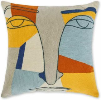An Image of Abstract Face Embroidered Cushion 40 x 40cm, Multi