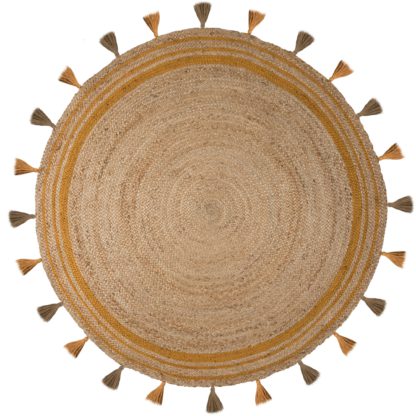 An Image of Istanbul Jute Circle Rug Yellow and Brown