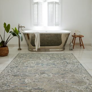 An Image of Zora Wool Mix Rug Blue, Brown and White