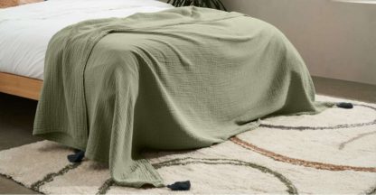 An Image of Eira Cotton Textured Bedspread, 150x200cm, Soft Olive